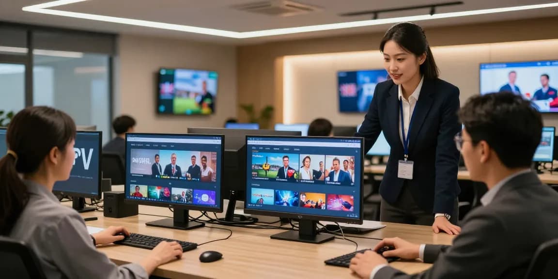 Reliable IPTV UK service from trusted local providers, professional support team assisting customers in a modern office.