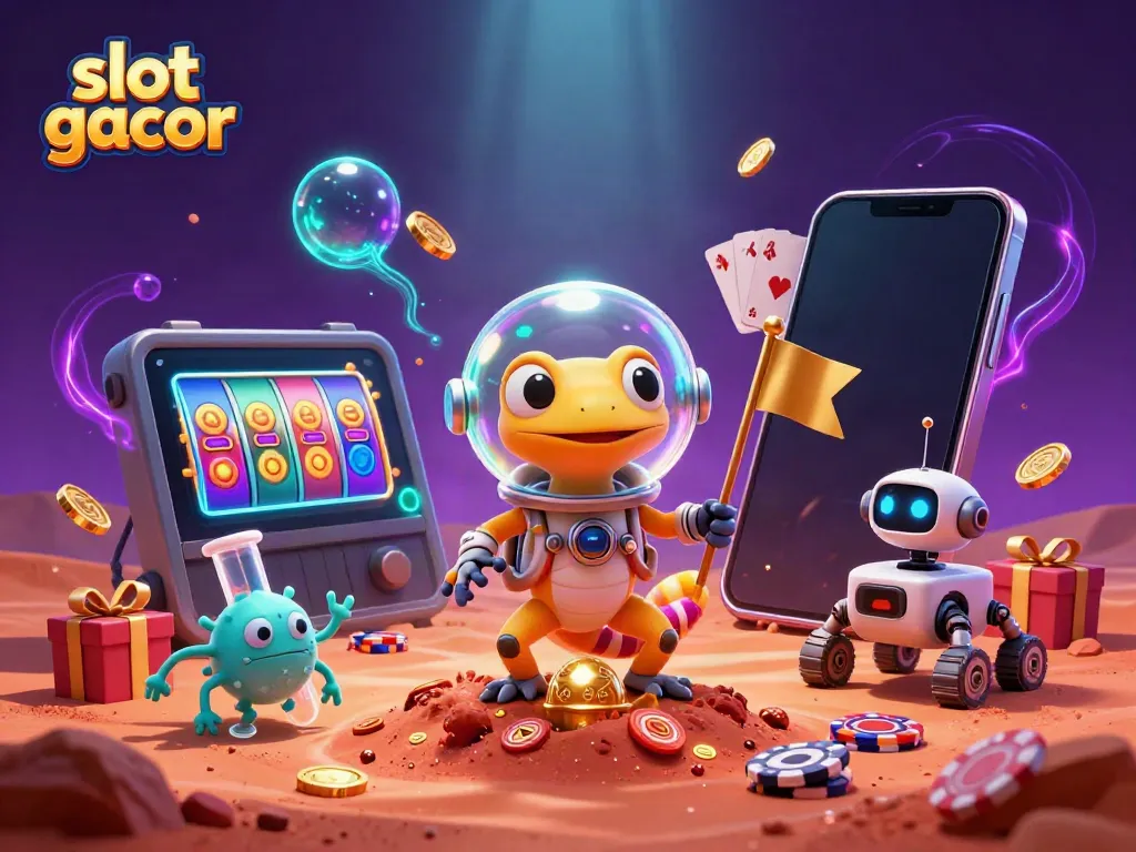 Experience exciting gameplay with slot gacor elements featuring a Martian gecko exploring a cosmic casino.