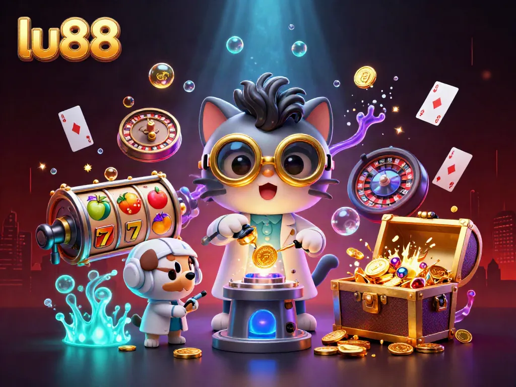 Engage with lu88's exciting casino adventure featuring cartoon characters with vibrant gambling elements.