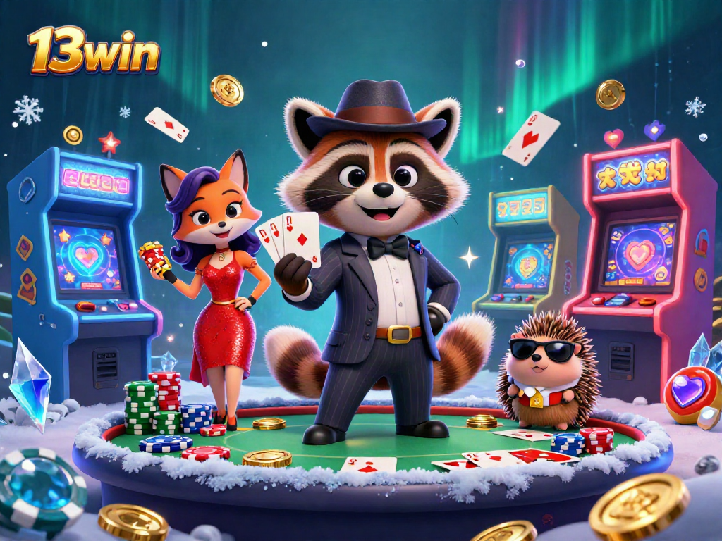 Experience thrilling poker excitement with 13win in this vivid casino scene featuring playful characters and energetic gameplay.