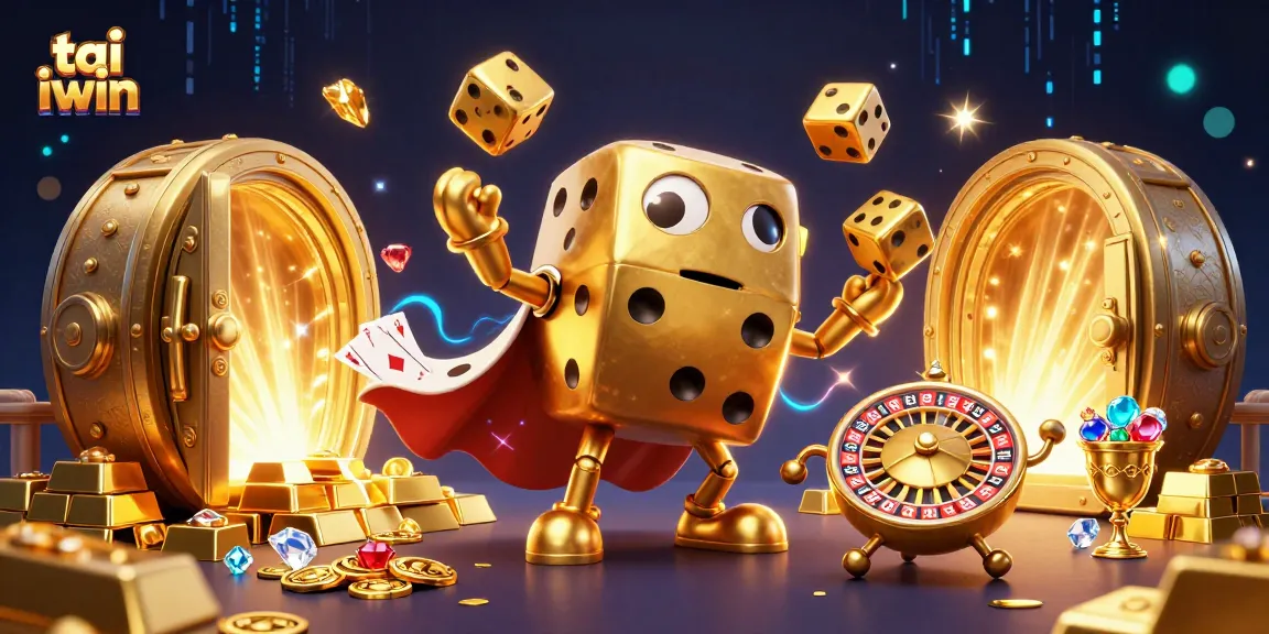 Play exciting games with tai iwin in a vibrant casino illustration filled with golden treasures.