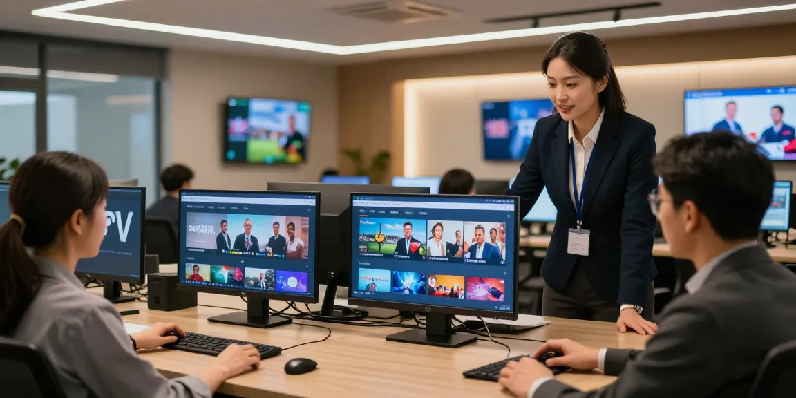 Reliable IPTV UK service from trusted local providers, professional support team assisting customers in a modern office.