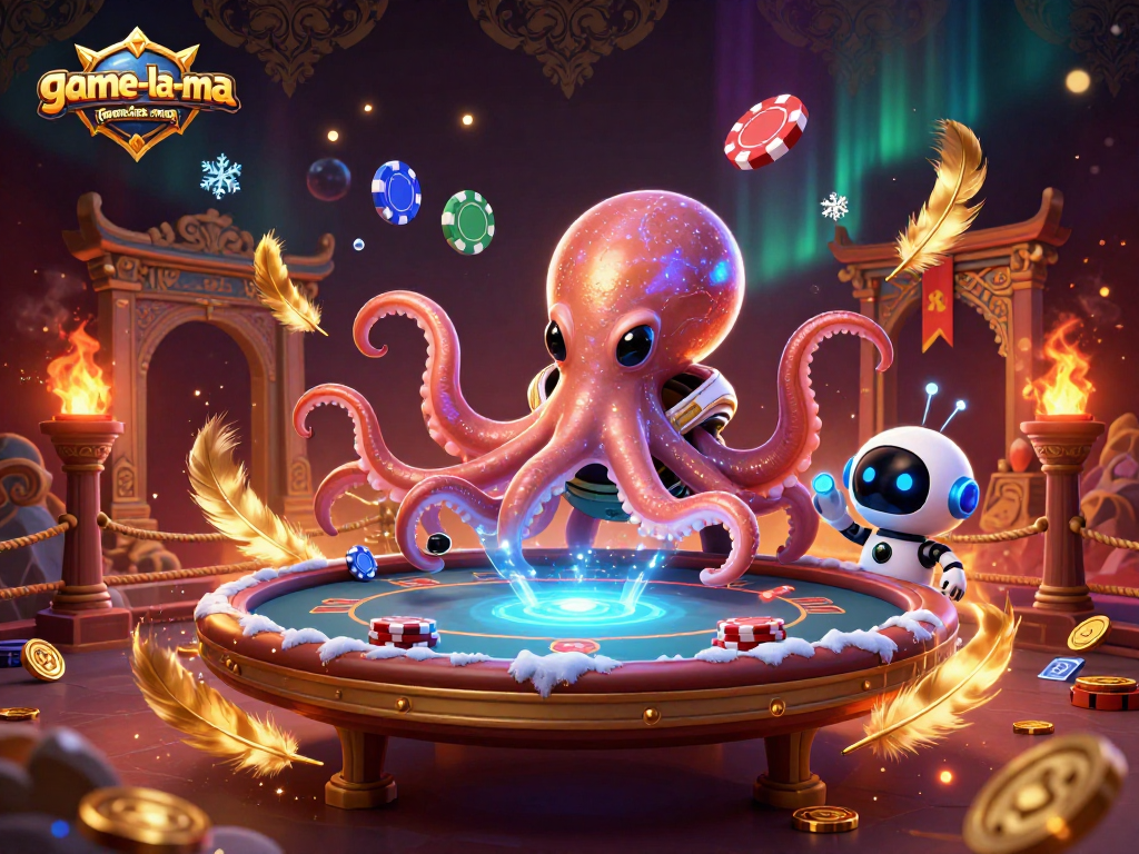 Join the alien octopus at game-la-ma as it plays holographic poker in a cosmic arena!