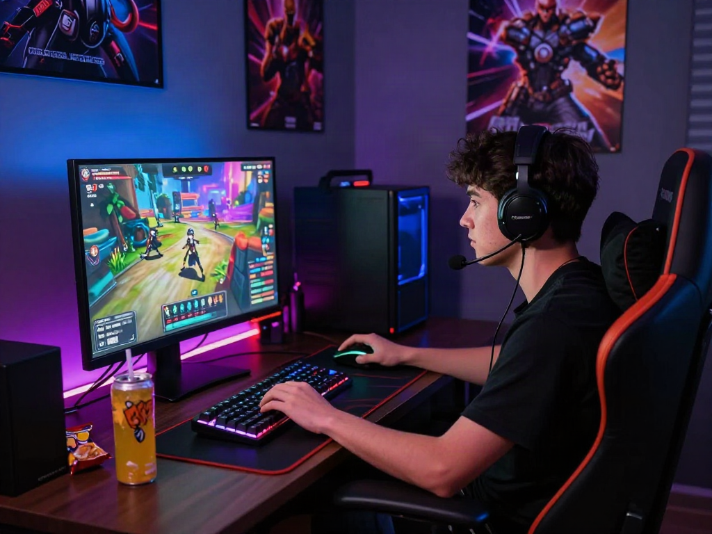 Player enjoying an html porn game at a modern gaming setup with vibrant visuals and immersive atmosphere.