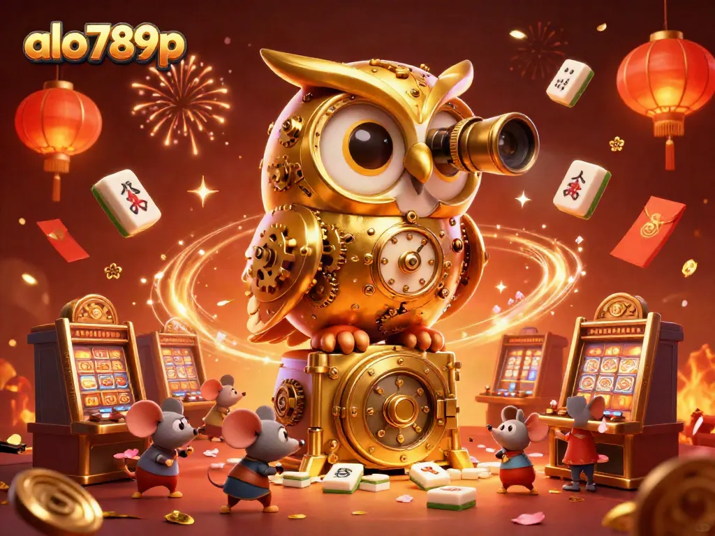 Experience excitement at alo789p’s casino with a golden owl and animated gaming details.