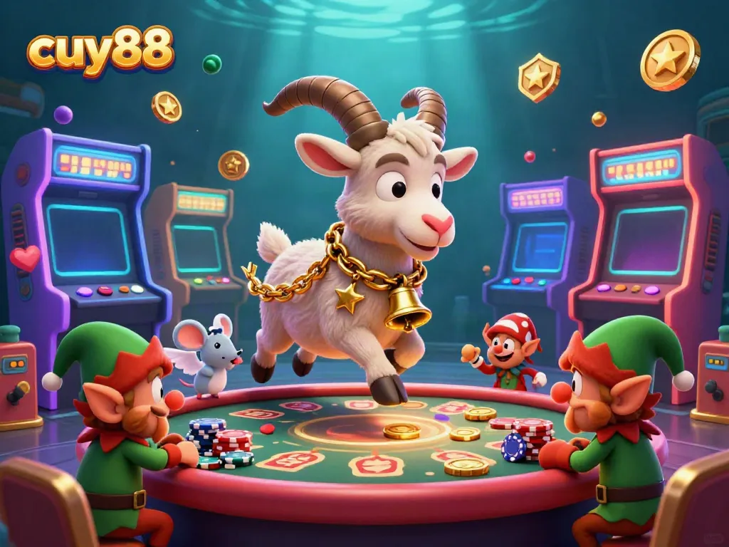 Cuy88's holiday-horror casino scene featuring Krampus, angel mouse, and mischievous elves stealing chips.