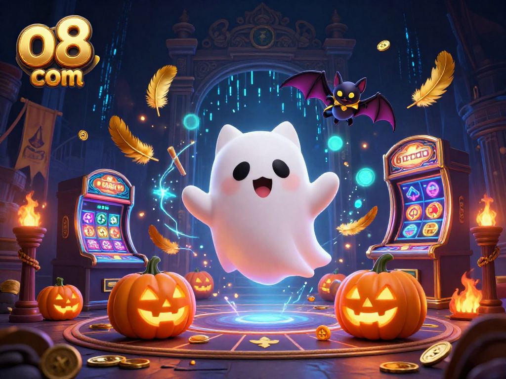 Experience thrilling wins with o8 com in an animated casino scene featuring ghostly characters.