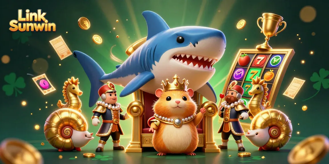 Experience thrilling gameplay with Link Sunwin, a vibrant illustration of a golden hamster king and gaming elements.