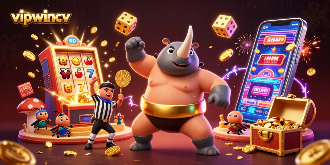Experience thrilling gaming action at vipwincv as the beetle champion stomps coins in a vibrant casino atmosphere.